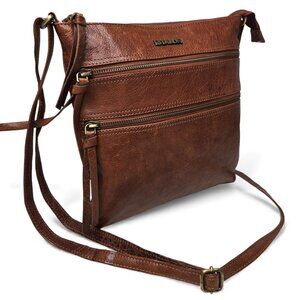 Estalon Brown Leather Crossbody Purse Flat Style Everyday